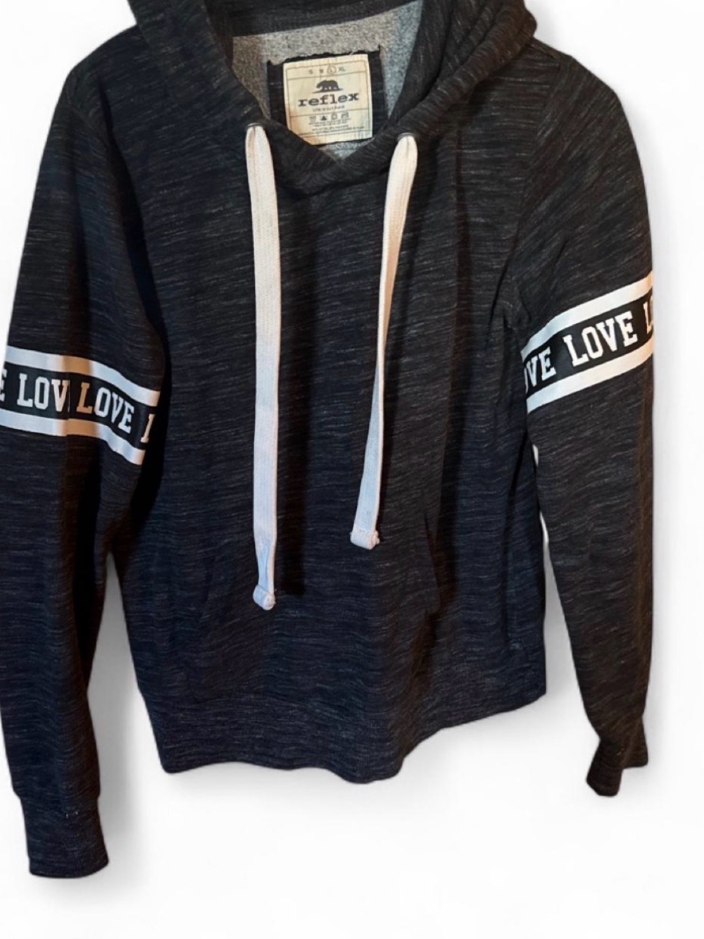 Reflex womens Charcoal Gray Crewneck Hoodie with White 'LOVE' Sleeve Bands